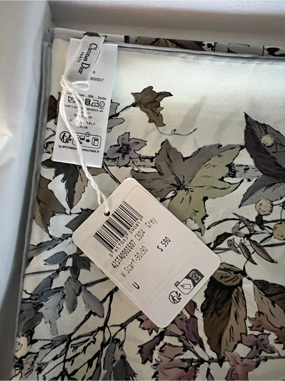 Dior Floral Silk Scarf in Ivory, Taupe, Olive, and Mauve - Picture 2 of 11